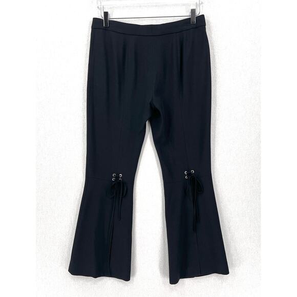 ALEXANDER MCQUEEN Pants Womens 4 Black Cropped Flare Split Hem Lace Up Calf - Picture 3 of 16